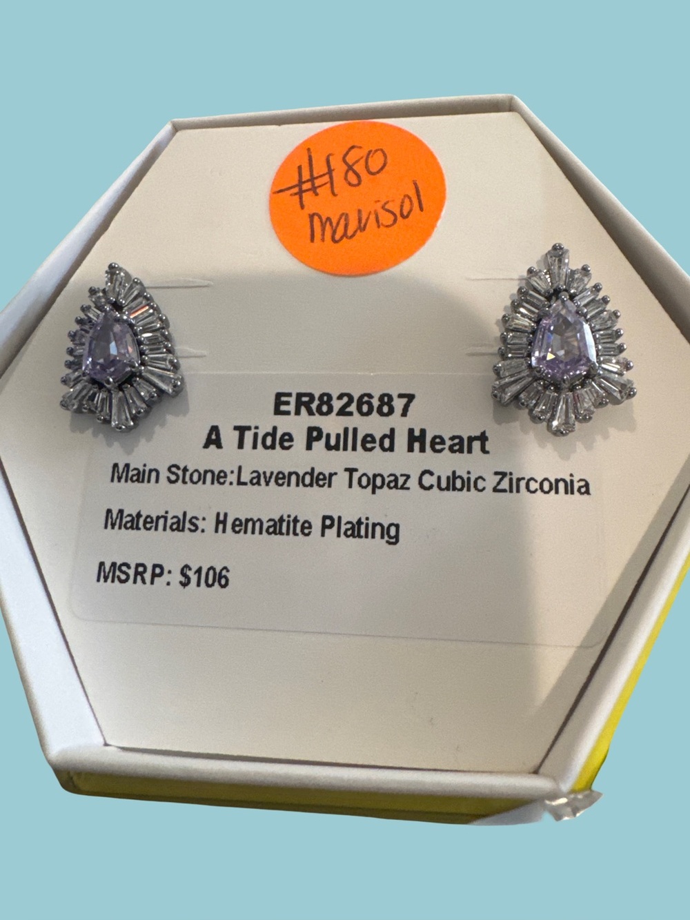Bomb partyLavender Topaz Cubic Zirconia Teardrop Stud Earrings - Hematite Platin